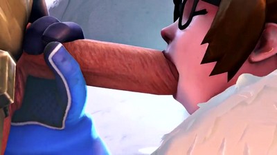 Mei сделает минетик Soldier 76 из игры Overwatch на снегу.