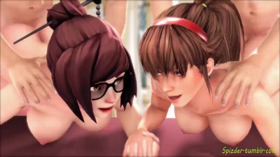 Hitomi (Dead or Alive) and Mei (Overwatch) organized a group gathering.