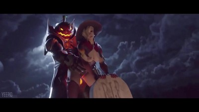 На Хэллоуин развратная Mercy находит новые ощущения, занимаясь на кладбище.