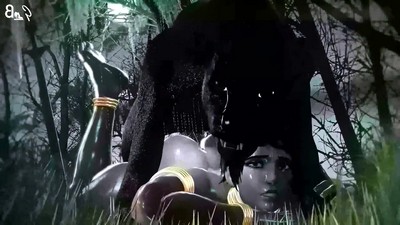 Под дождем в лесу, черный леопард и Pharah занимаются интимными отношениями.