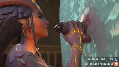 Symmetra engages in intimate activities with a Bad Dragon toy using her teleportation abilities.