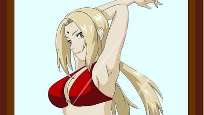 Пчела-убийца дразнит Цунаде в ее красном бикини, вызывая Наруто.