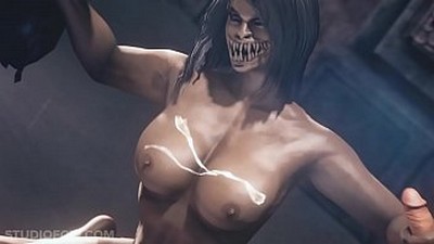 Грудастая Милена из игры Mortal Kombat желает совершить половой акт с врагом.